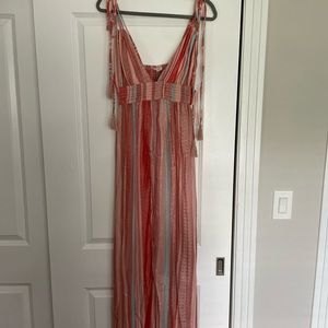Stefanie Tie Shoulder Striped Maxi Dress - Large - Blush Maxi